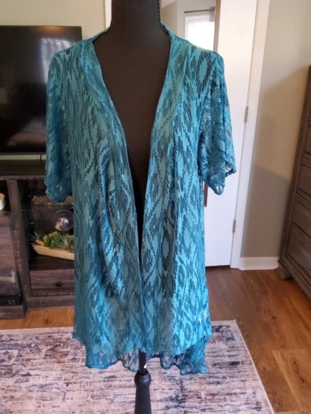 Crazy Train Teal Open-Front Lace Duster Kimono OS NWOT